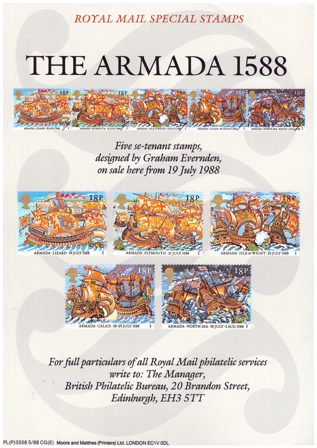 (image for) 1988 Spanish Armada Post Office A4 poster. PL(P)3558 5/88 CG(E). - Click Image to Close